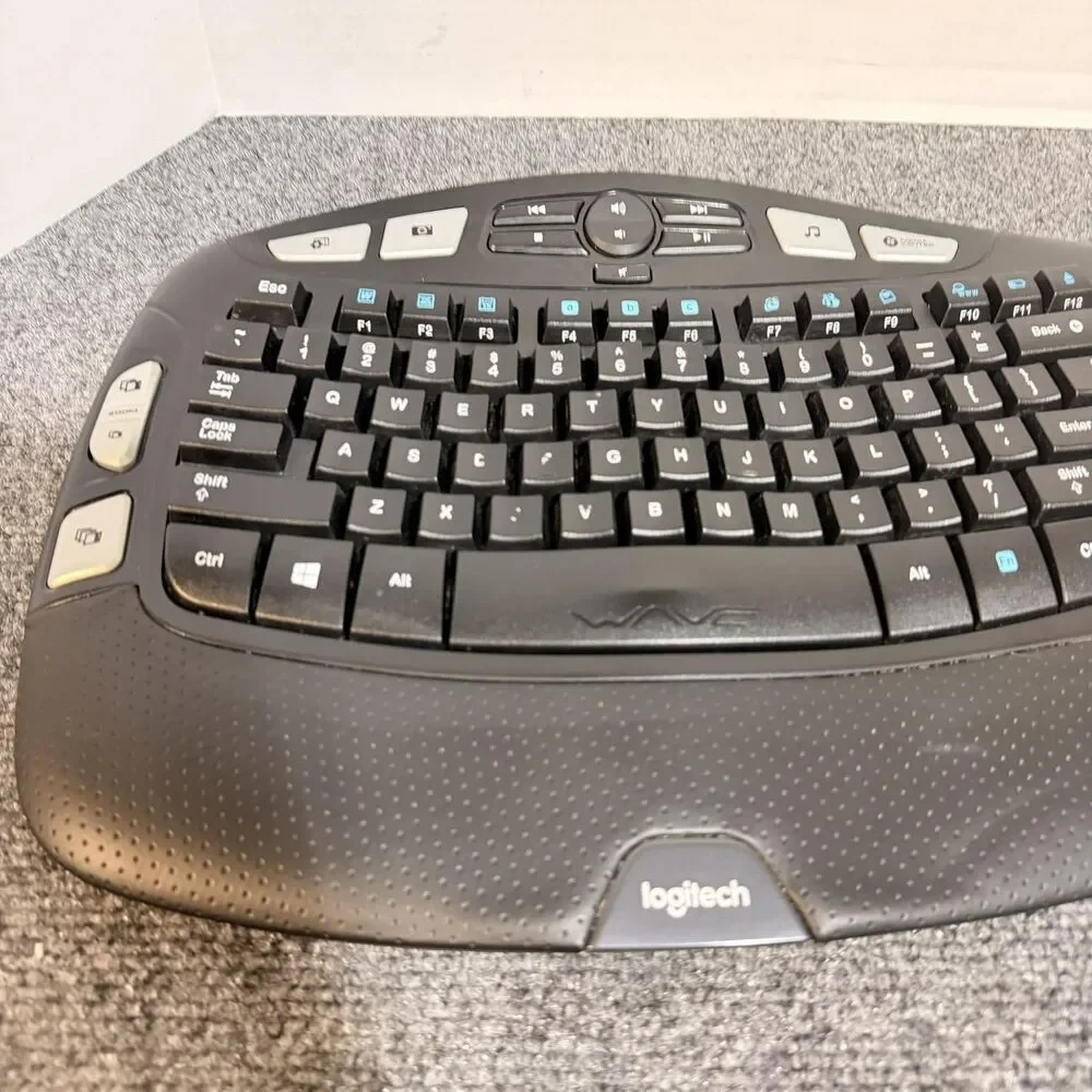 Logitech K350 Wave Wireless Keyboard Ergonomic 2.4GHz USB Black PC Multimedia